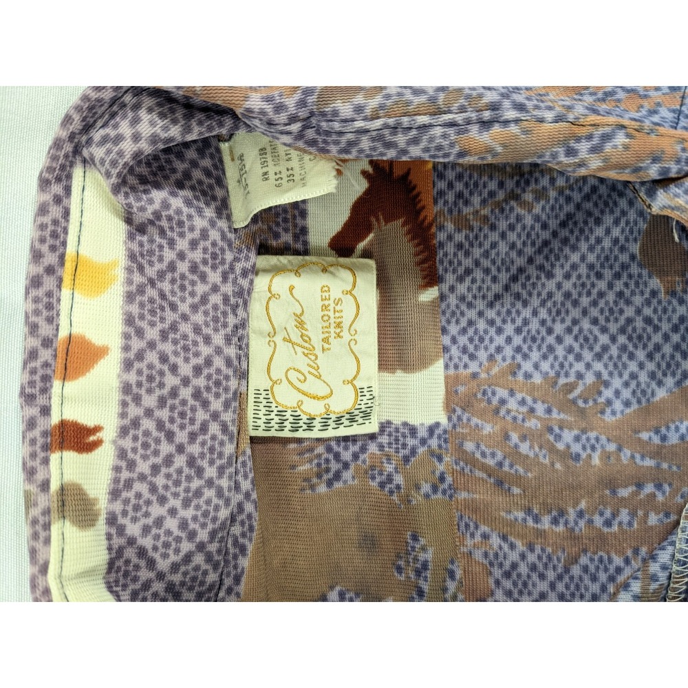 Vintage  70s Custom Tailored Knits Western horse Long Sleeve light‎ XS/S (M Tag - Picture 3 of 9